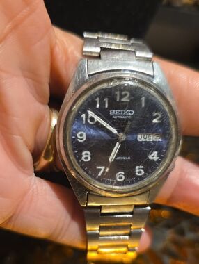 Seiko Silver Stainless Steel Watch with Black Dial